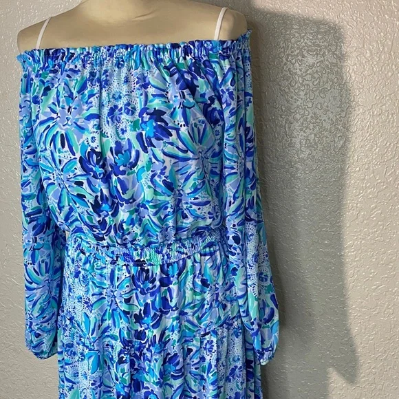Lilly Pulitzer Blue and Green Off-Shoulder Dress - Picture 5 of 12